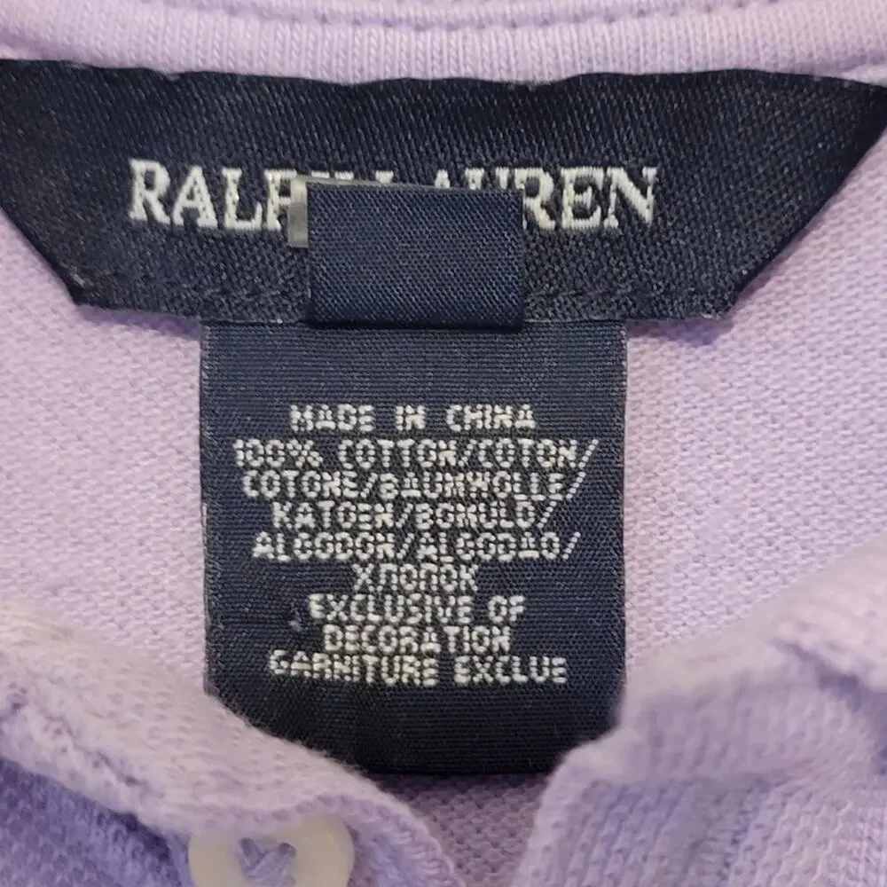 Ralph Lauren Girls Ruffle Polo Shirt Button Down Short Sleeve Purple 9M